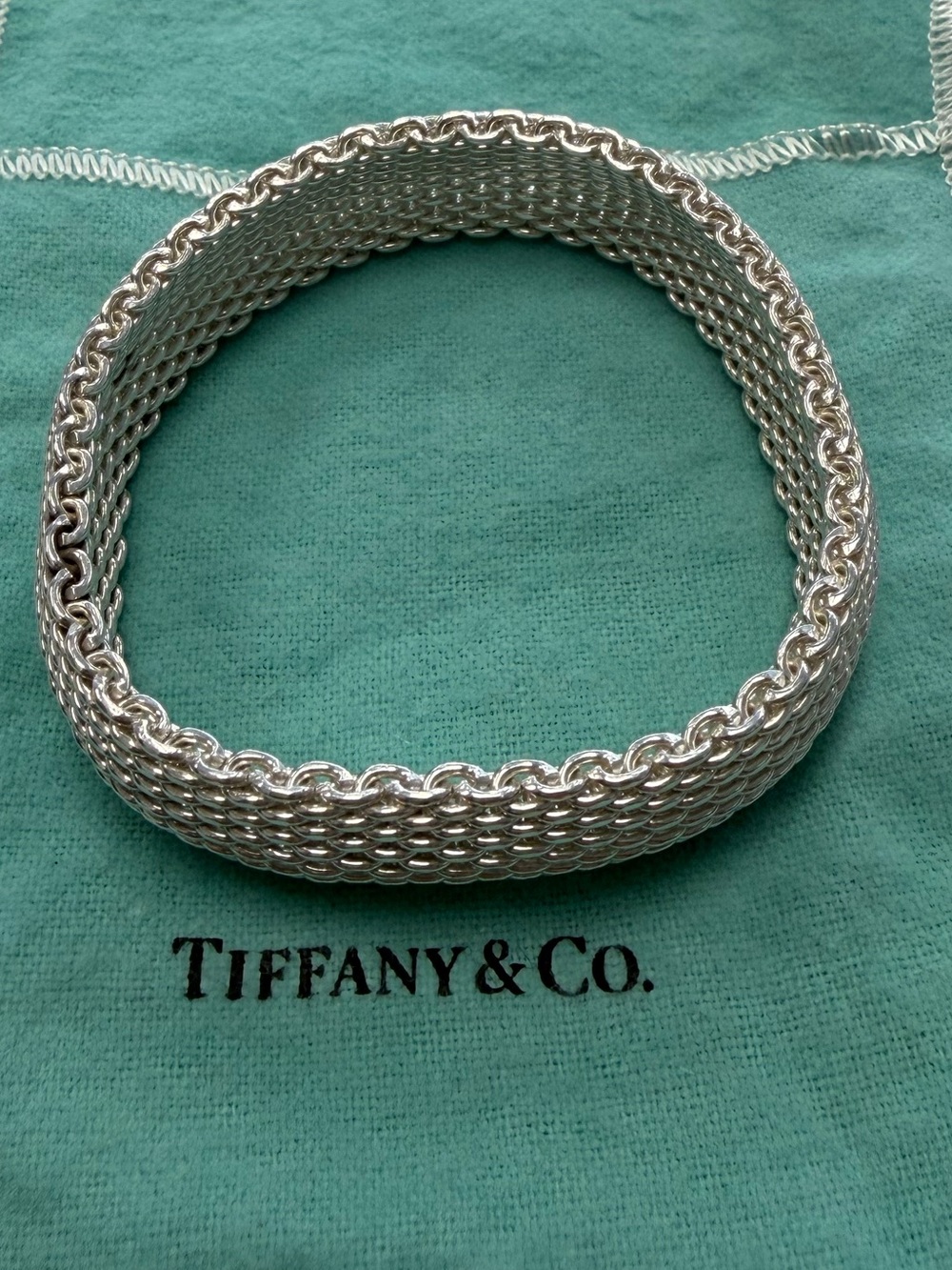 Authentic Tiffany&Co. 925 Sterling Silver Somerset Mesh Bracelet Bangle